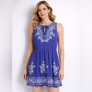 Bebe Blue Lavender Embellished Mini Dress with Bib Collar